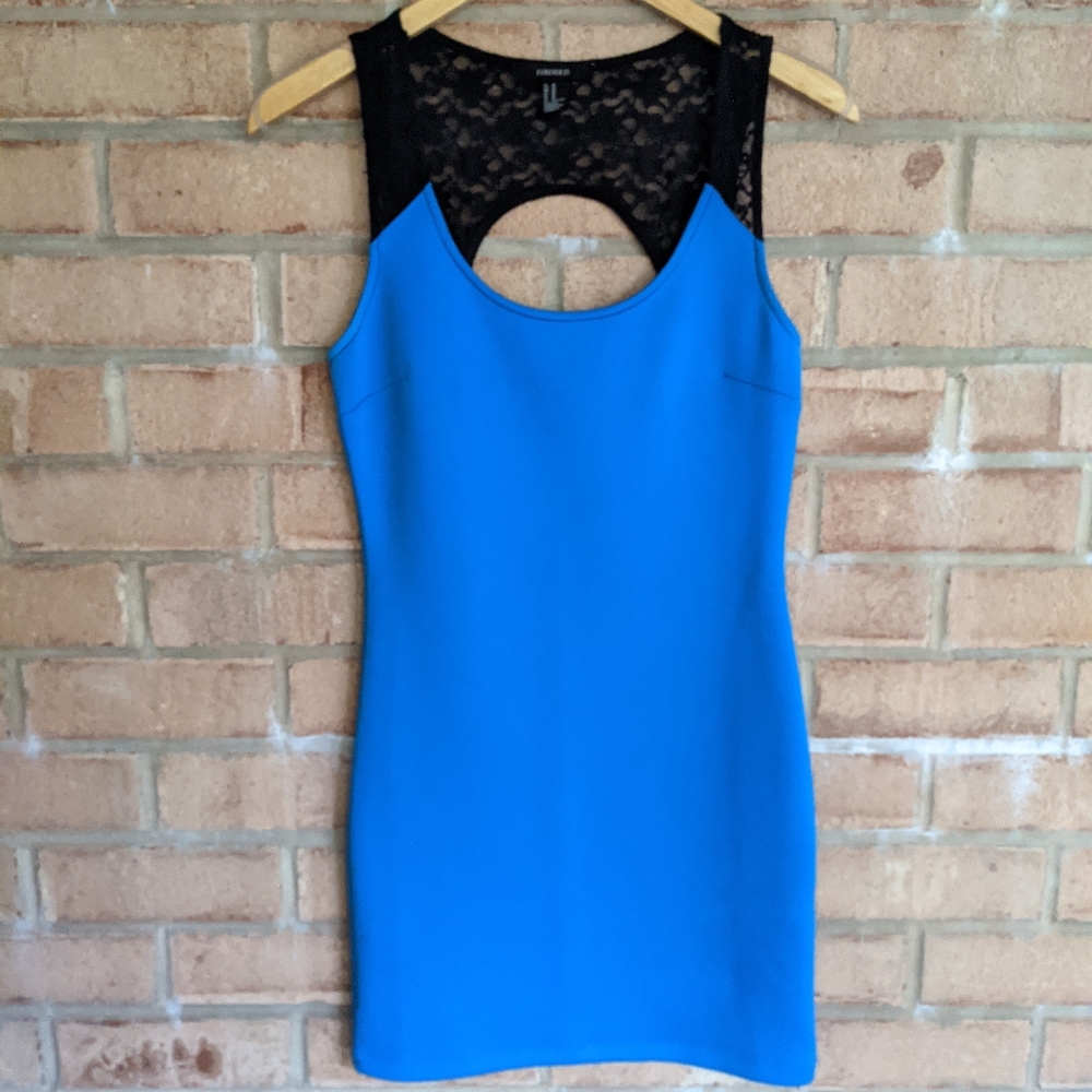 Forever21 Blue Dress w/ Black Lace Back Cutout